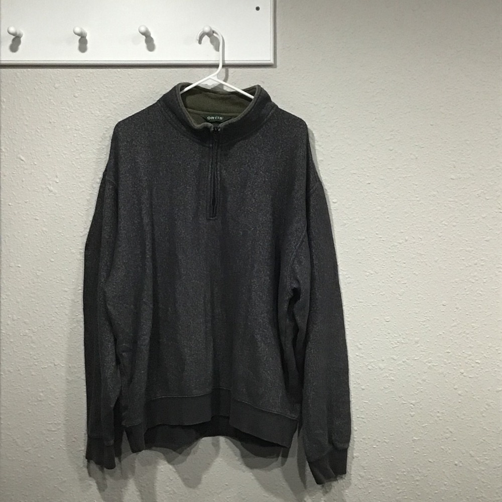 Orvis Men's XXL 1/4 Zip Pullover Sweatshirt‎ Sweater Gray Preppy Outdoor Grandpa